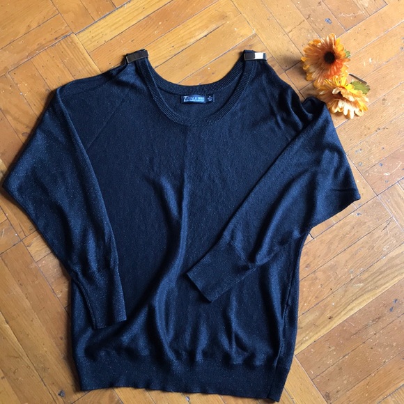 7TH AVENUE  NY  BLACK SPARKLE BLOUSE /SWEATER M - Picture 3 of 5